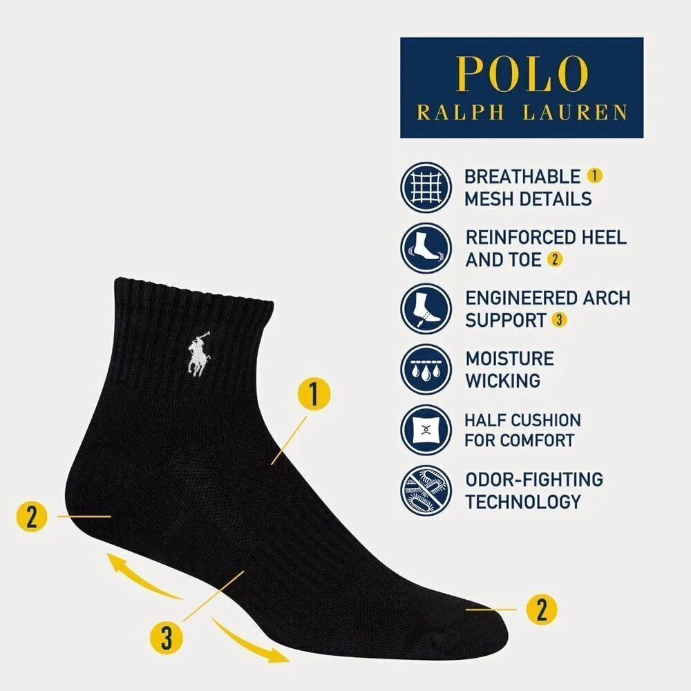 Men's Classic Sport Solid Socks 6 Pair Pack - Cushioned Cotton Comfort, Black, 6
